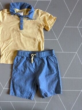 First impressions|Baby boy/toddler matching set-Yellow Polo Top and Blue Shorts•